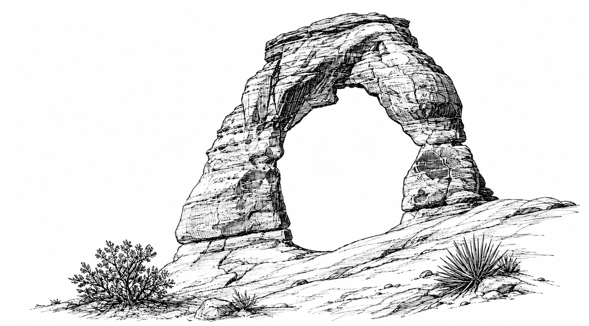 Sketched rock arch illustration